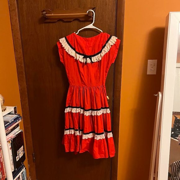 Vintage 1940s Red White Dress XS Bellina of Miami Inc - Picture 1 of 6